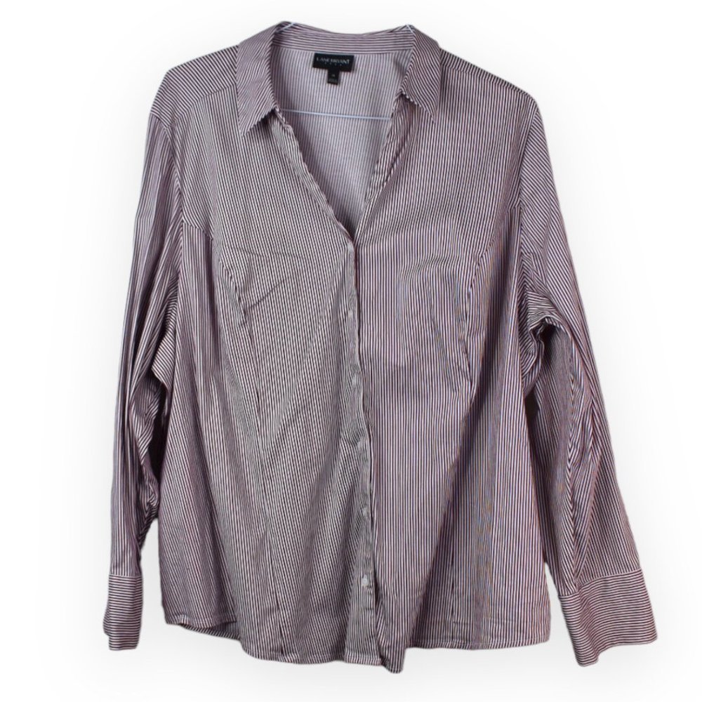 Lane Bryant Shirt 28 Womens Striped Button Down Long Sleeve Cotton Blend